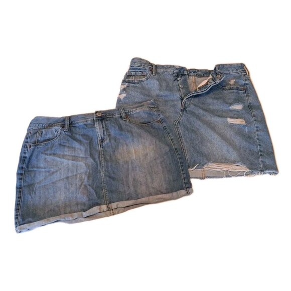 Old Navy Size 14 Blue Jean Skirt Miniskirt Lot Of Two - Picture 1 of 6